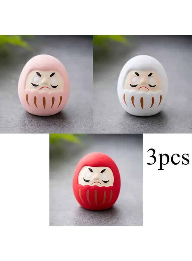 3pcs Pink White Red Japanese Ceramic Daruma Dolls Lucky Wealth Good Fortune Charms - Image 2